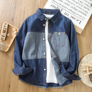 Boys' Thin Denim Jacket 2025 Medium and Large Children's Long-Sleeved Patchwork Shirt Bottoming Shirt Color Matching Bottoming Shirt