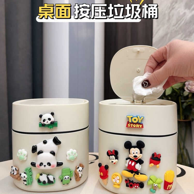 New Desktop Trash Can with Lid, High-Looking Household Cartoon Cute Small Mini Storage Box Bedroom Paper Basket