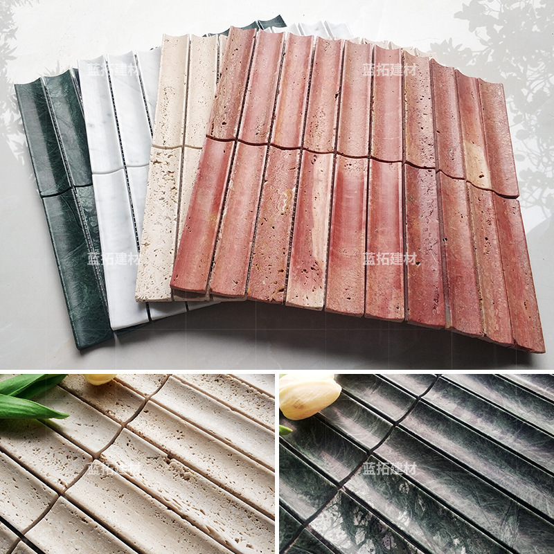 Modern Simple Long Concave Stone Mosaic Stone Tile Bathroom Kitchen Dining Room Living Room Background Wall