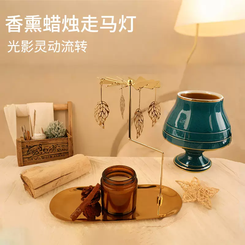 工厂批发走马灯烛台旋转木马不锈钢托盘香薰蜡烛浪漫创意蜡烛托