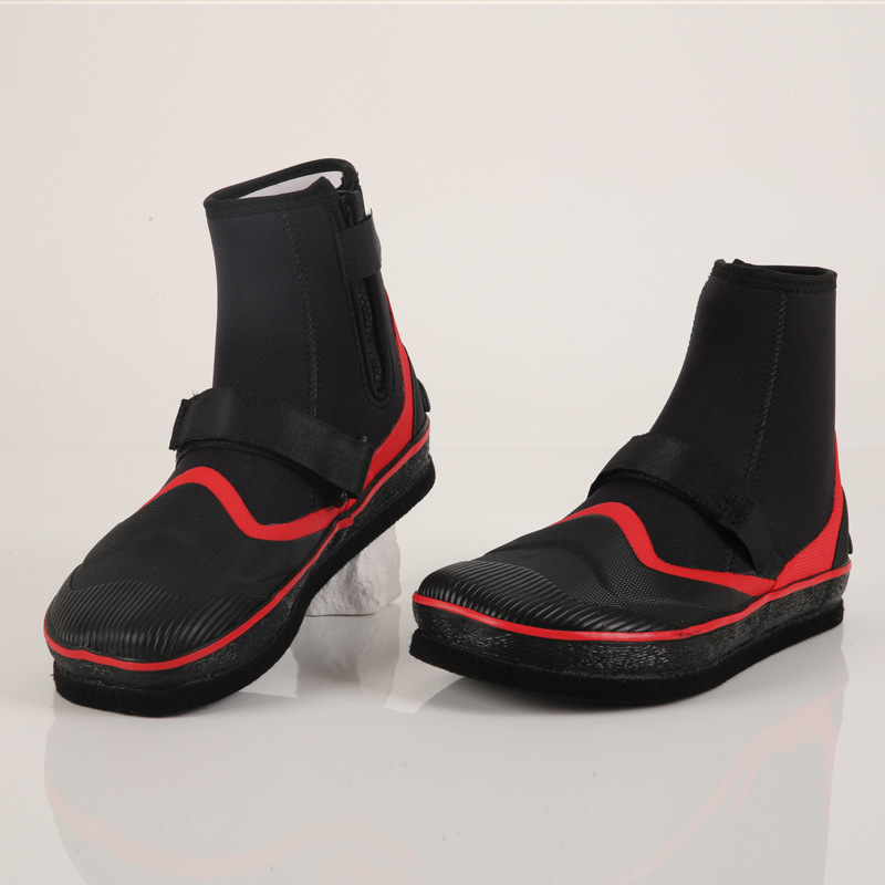 Waterproof work shoes for outdoor use, anti-mosquito night fishing equipment, fishing shoe series in black and red color scheme for outdoor fishing