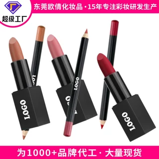 欧美跨境现货防水不沾杯不掉色无logo丝绒哑光口红唇线笔组合套装