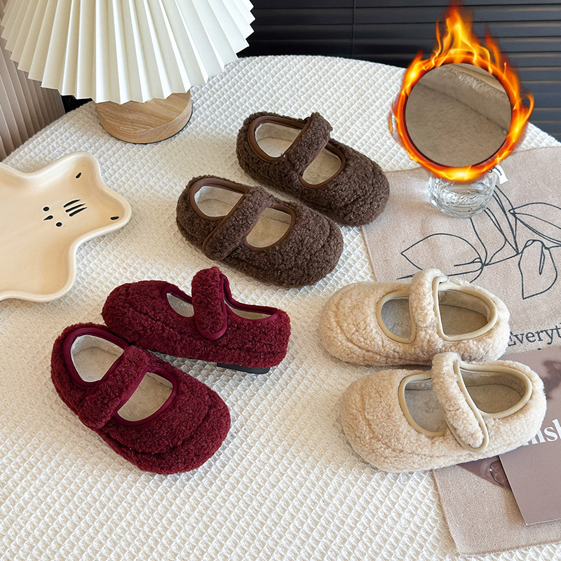 Children's Cotton Shoes 2025 Winter Style for Boys and Girls Velcro Furry Shoes for Students Fleece-Lined Warm Shoes for Babies to Wear Outside Kidsren's Shoes