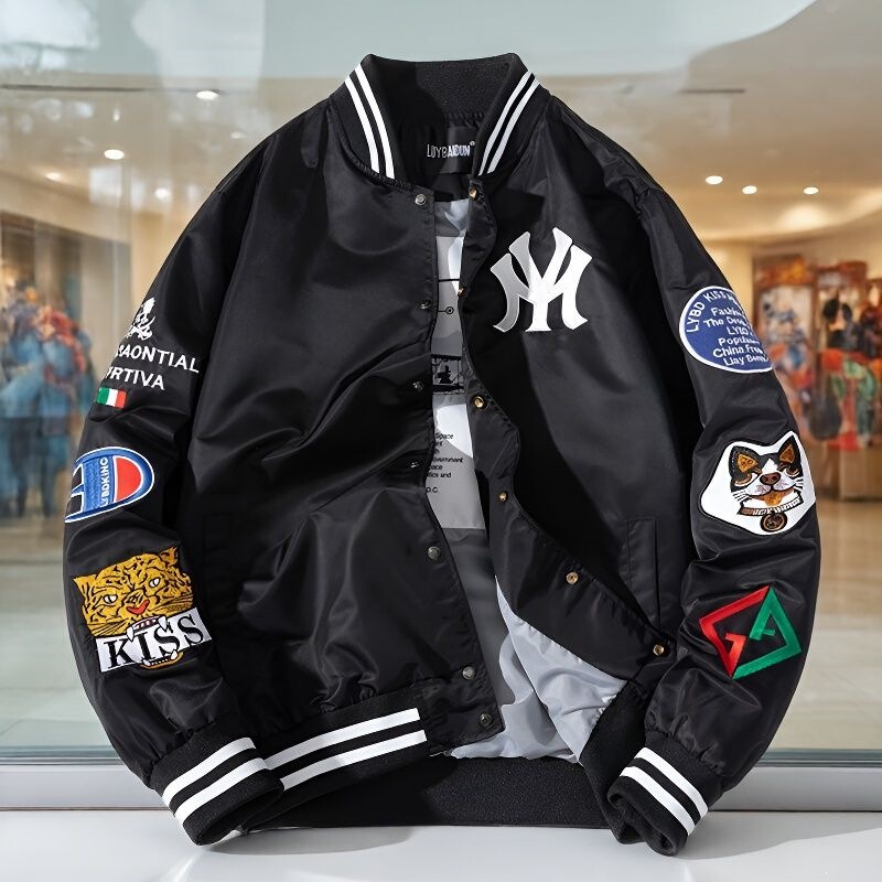 Spring and autumn outerwear, trendy and casual embroidered baseball jacket, loose-fitting, suitable for teenagers and couples, women's pilot jacket