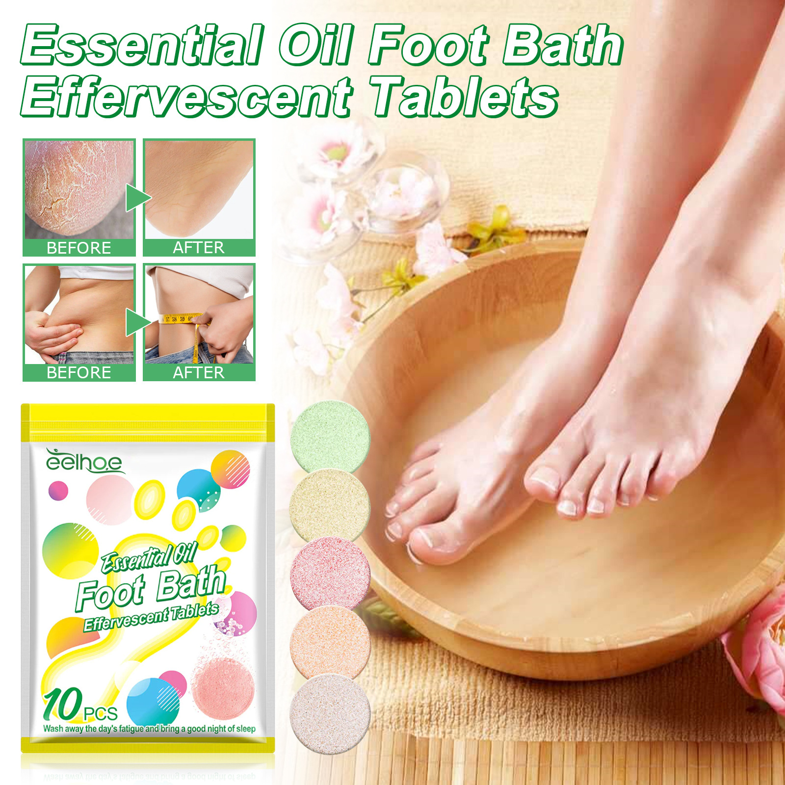 Esencia efervescente de hidroterapia para baño EELHOE, ayuda a dormir y a disipar el frío y la humedad, tableta de espuma instantánea para pies._voghion.com