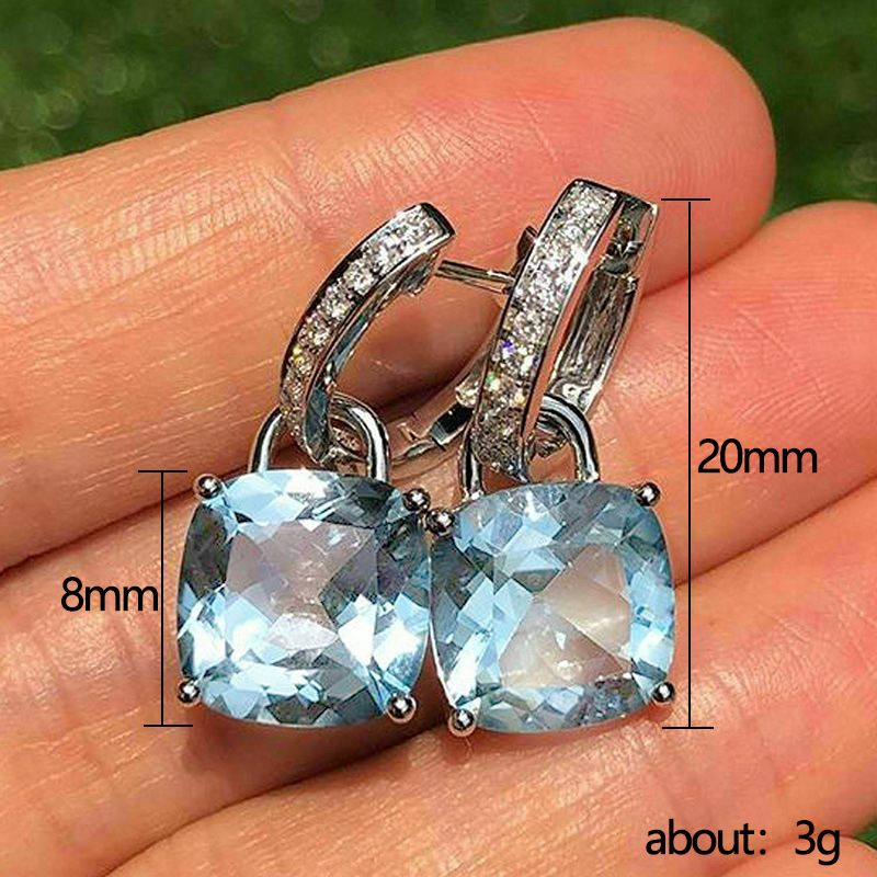 Fashion New Inlaid Light Blue Square Zircon Copper Earrings Valentine's Day Gift display picture 1