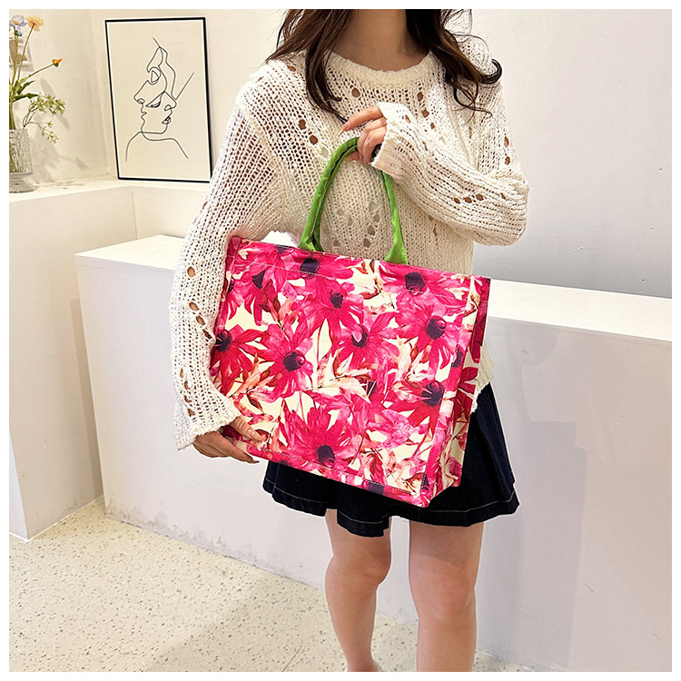 Women's Large Canvas Flower Vintage Style Zipper Tote Bag display picture 23
