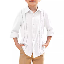 跨境外贸欧美亚马逊2024新款童装男童翻领单排扣衬衫镂空纽扣上衣
