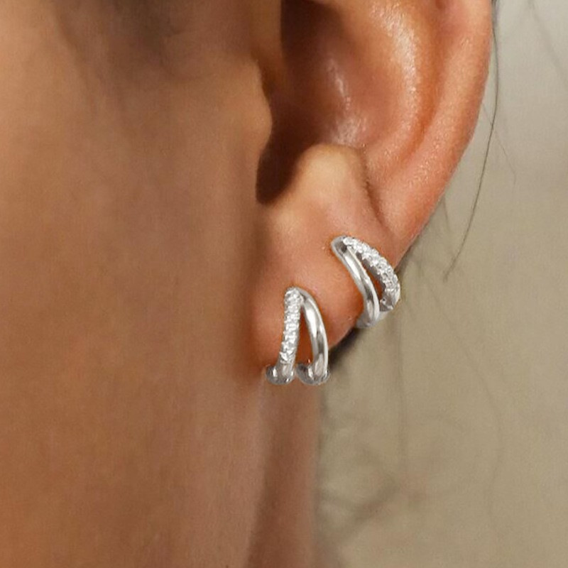Set di orecchini da donna in rame con zirconi, eleganti e lussuosi, composto da 3 pezzi._voghion.com