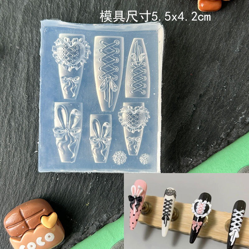 Molde de manicura amor arco en relieve flor ornamentos molde abrasivo alta permeabilidad estereoscópica DIY decoración molde de silicona