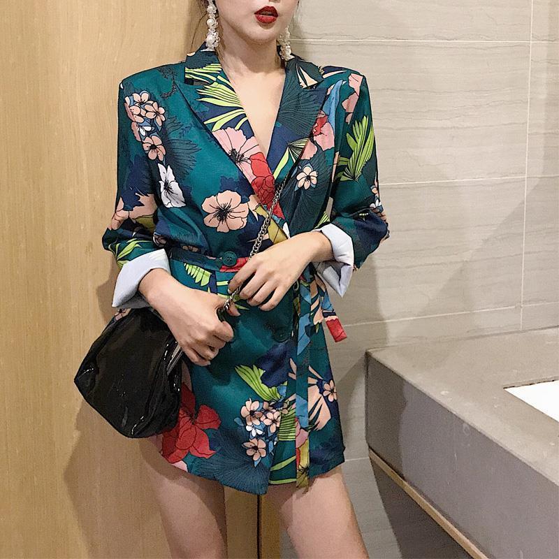 港味2025秋季女装新款时尚百搭印花长款西装外套女修身显瘦小西装|undefined