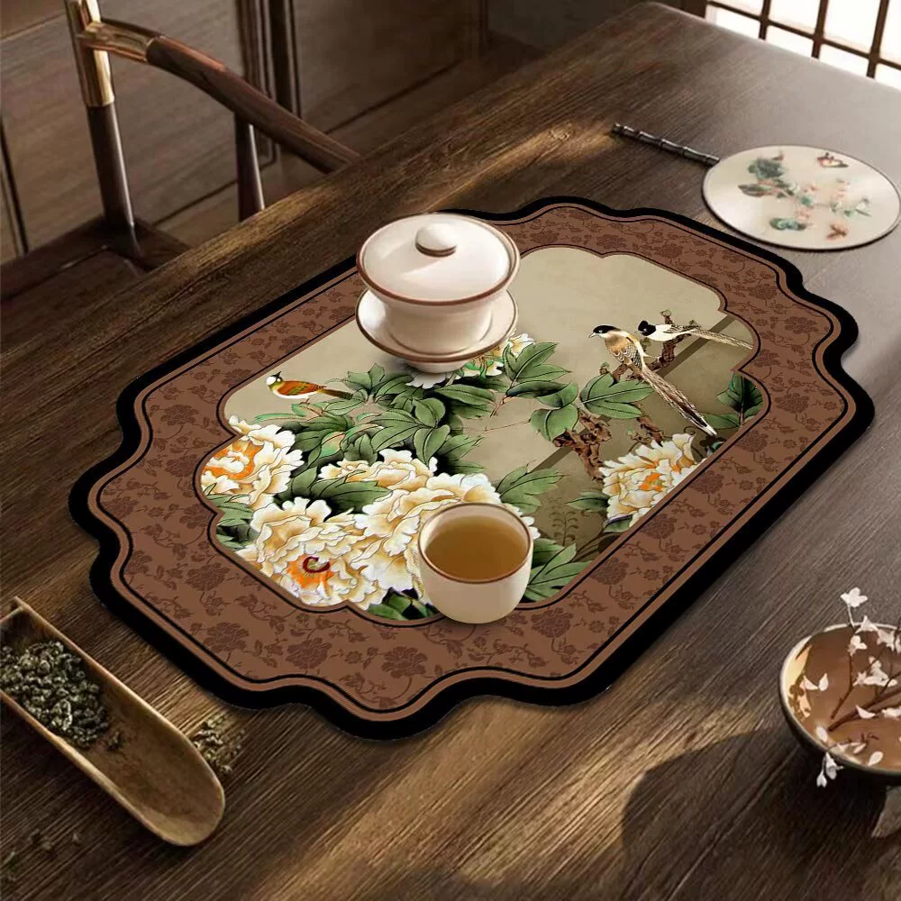 Коврик для чайного стола в средневековом стиле, мягкий впитывающий коврик из диатомовой грязи, коврик для чая, чайник, чашка для чая, коврик для чаши, сливной коврик, коврик для столовых приборов, изоляционный коврик
