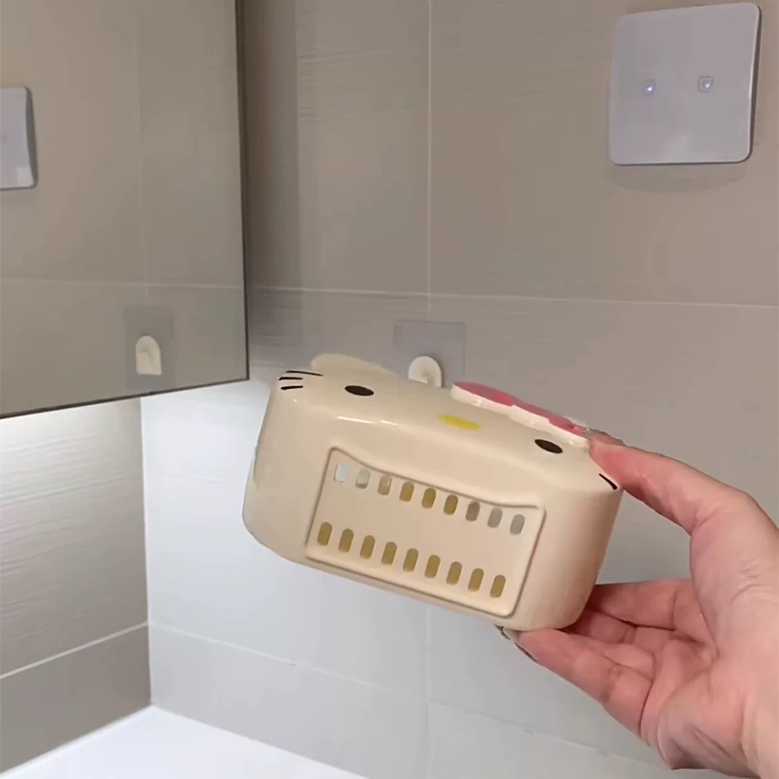 Fire Kitty baño para cepillo de dientes estante de pasta de dientes sin perforación dibujos animados colgados en la pared caja de almacenamiento de drenaje