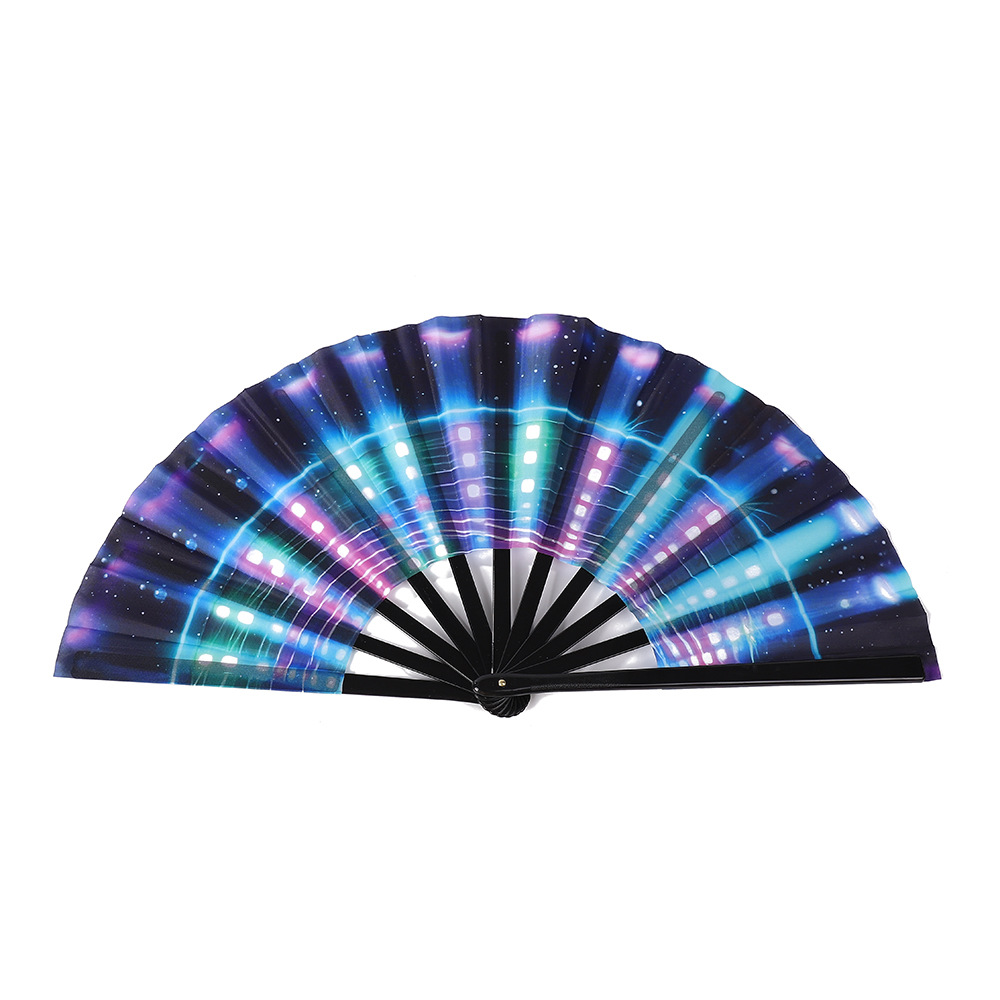 Festival de música transfronterizo abanico fluorescente abanico plegable bar pudding tela de seda abanico de hueso de plástico decoración de fiesta abanico plegable