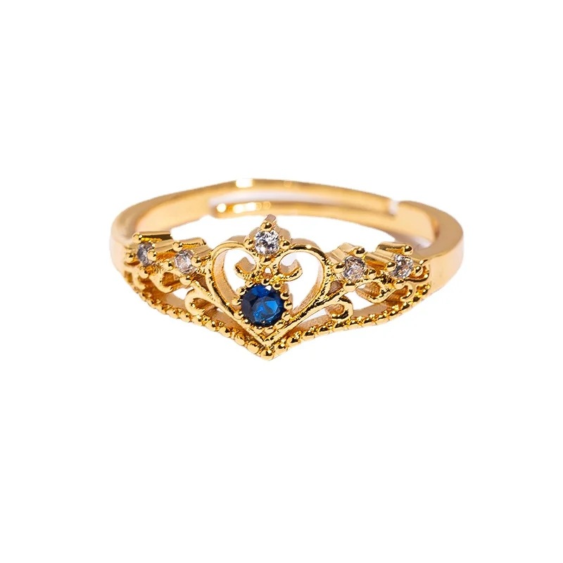 10g Weight 18K Gold Plated Plating Material Simple Style Crown Copper Zircon 18K Gold Plated Women's Open Rings