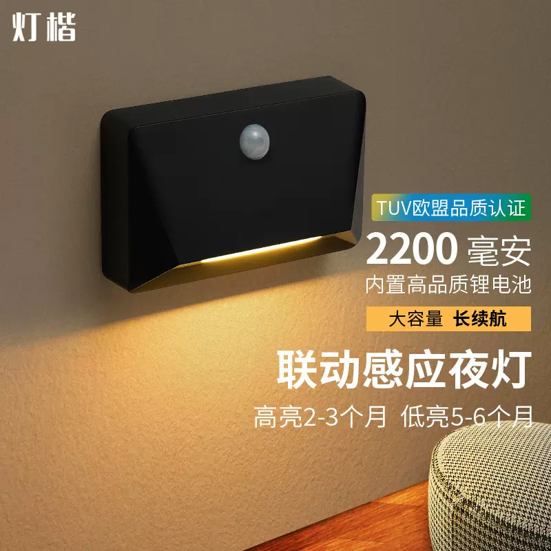 跨境新款亚马逊感应小夜灯卧室床头走廊楼梯过道批发智能感应夜灯