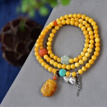 天然老蜜蜡三圈手串满蜜鸡油黄老蜜蜡尺寸5.3毫米重15克