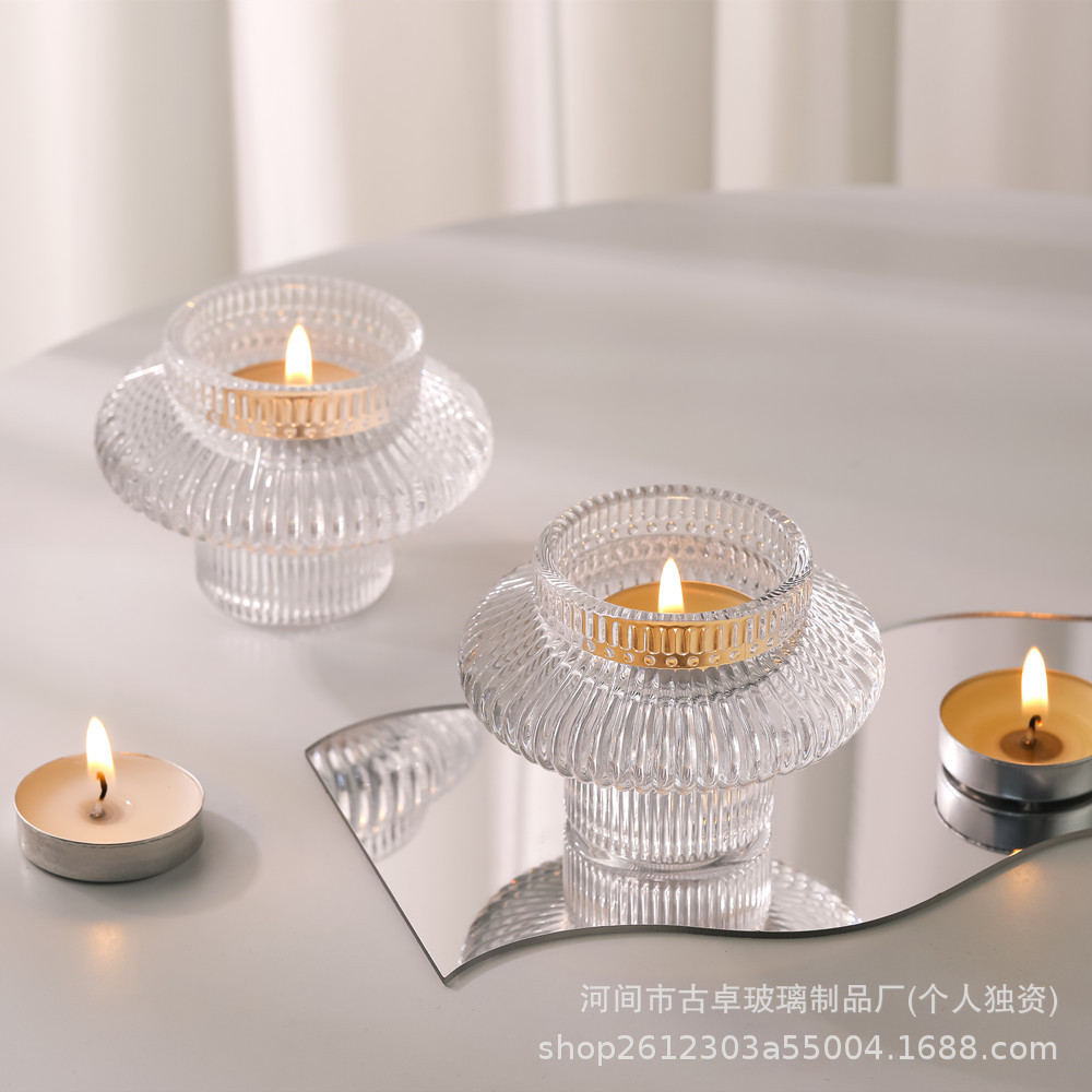 Linterna europea doble uso vidrio de cristal candelabros fotos mesa de comedor decoración romántica candelabros de banano fábrica al por mayor