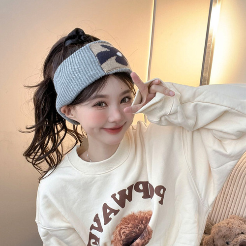 Black Wide Edge Hairband in Ancient Style for Women, Autumn/Winter Thick Warm Headband, Knitted Hair Wrap with Ear Protection, Korean Version