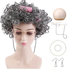 萬聖節老太太捲髮老奶奶COC假髮老爺爺發表演道具中年老人節日發