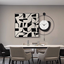 2025新款餐厅钟表装饰画客厅沙发轻奢高级感时钟挂画黑白抽象壁画