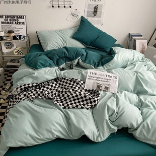 Japanese-Style Skin-Friendly Washed Cotton Bed Sheet Four-Piece Set Duvet Cover Double-Sided Usable Student Dormitory Three-Piece Set 4 Fitted Sheets