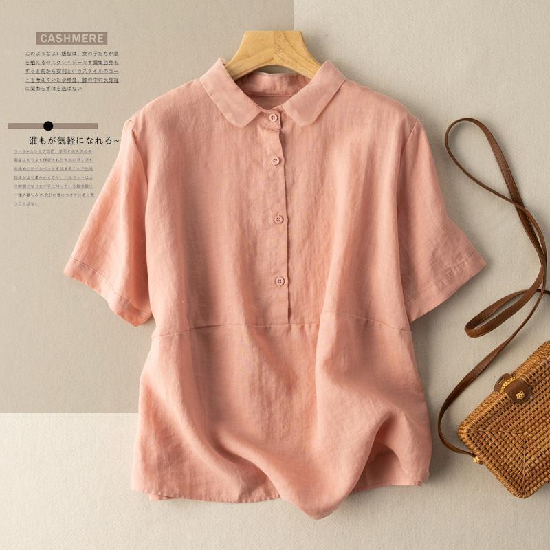 Solid Color Short-Sleeved Pullover Linen Shirt for Women, Artistic Retro Hong Kong Style Cotton and Linen Shirt Top, 2026 Spring and Summer New Style Solid Color Short-Sleeved Pullover Linen Shirt for Women, Artistic Retro Hong Kong Style Cotton and Linen Shirt Top, 2026 Spring and Summer New Style
