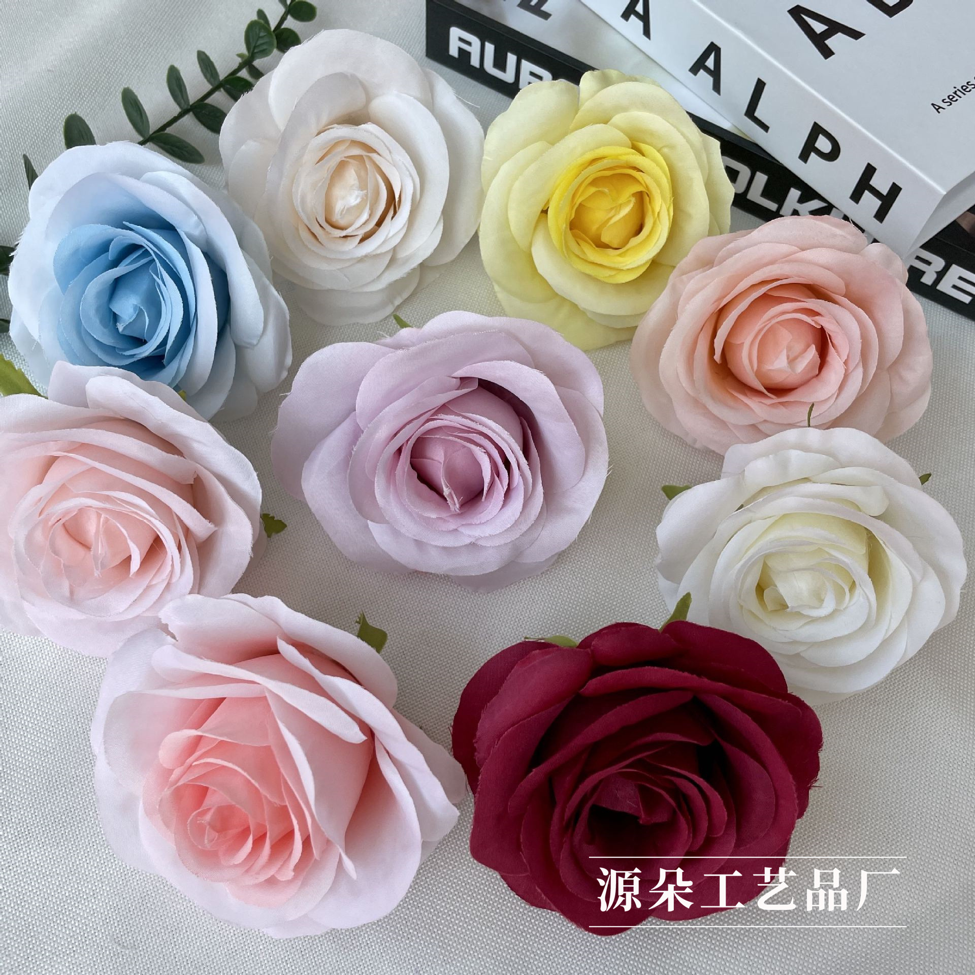 Round Head Small rose flower head artificial flower handmade rose wedding flower wall flower arrangement wedding decoration silk flower wholesale
