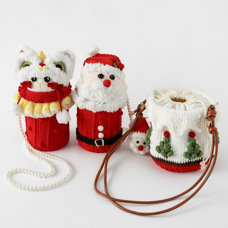 25年クリスマス新製品かぎ針編みクリスマスハグバケツサンタバケツバッグ編み込みライオンチューブバッグクロスボディバッグ|undefined