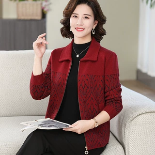 妈妈装毛衣羊毛针织开衫女装厚款奶奶秋冬中老年人羊毛衫外套上衣