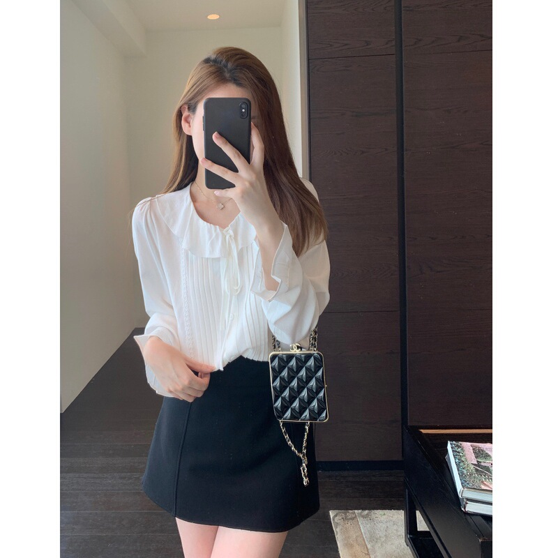 法式优雅 甜美少女荷叶领小衫白月光白色上衣女秋冬新款602998|undefined