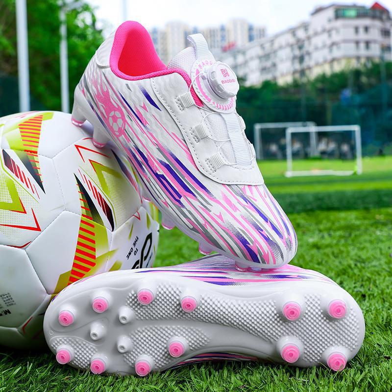 Tenis de Fútbol Infantil con Botón Giratorio de Cuero y TPR para Campo Deportivo