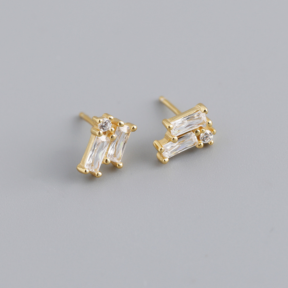 Simple Style Geometric Sterling Silver Inlay Zircon Ear Studs 1 Pair