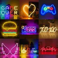 LED neon sign acrylic back panel, USB 5V‑1A with switch, decorative wall night light (various designs)