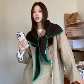 韩国含羊毛三角巾大披肩秋冬女轻奢高级感保暖针织三角巾毛线围巾