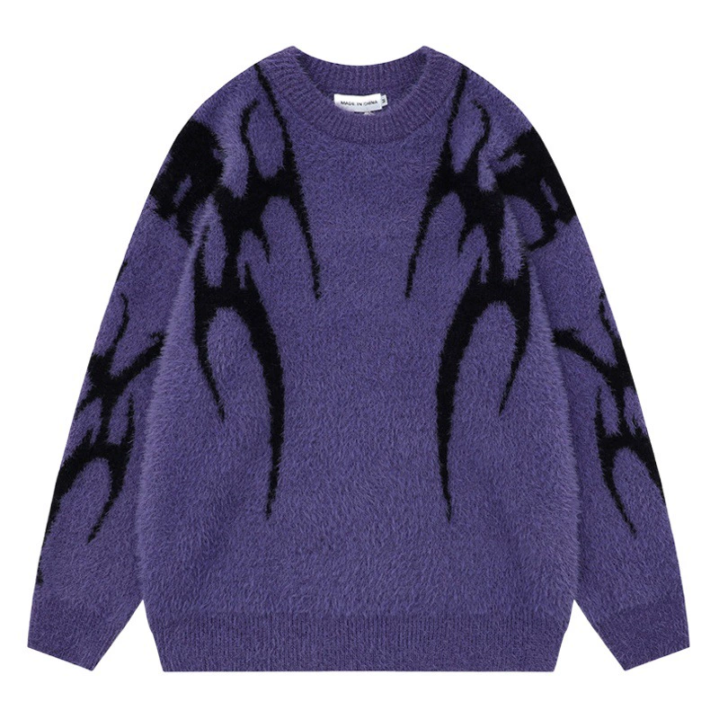 Мужская одежда Wildman Base: Оригинальный модный бренд, трикотаж с жаккардовым узором «Тёмные Крылья», осенне-зимний, мягкий, имитация норки, крутой стиль