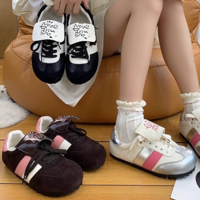 Halb gekochte Käse-Puffschuhe ~ lange Zunge, Schnürschuhe, deutsche Trainingsschuhe, hässliche und süße Freizeitsportschuhe, kleine weiße Schuhe für Mädchen_voghion.com