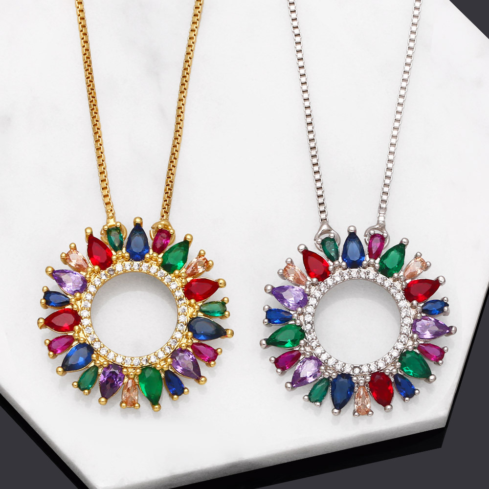 Fashion Round Copper Pendant Necklace Inlay Zircon Copper Necklaces