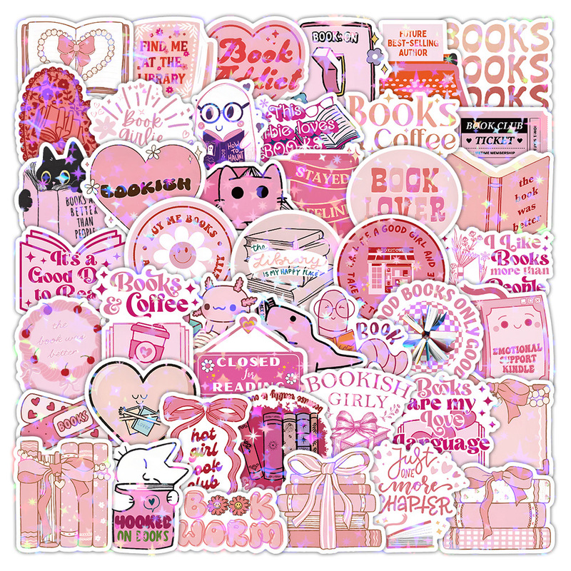 60-120张Pink Bookish涂鸦贴纸粉色阅读装饰笔记本行李箱跨境贴画|undefined