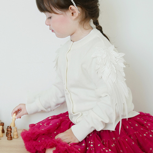 2024 Spring and Autumn Wings Girls Knitted Cardigan Cotton Internet Celebrity Fashionable Children's Sweater Cardigan Jacket One Piece Dropshipping