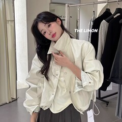 the limon柠檬绿茶2025秋季新款设计感pu皮衣外套夹克短款上衣女
