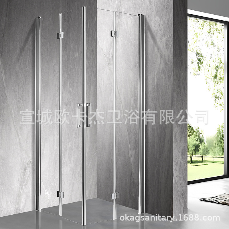 L-Shaped Folding Door Shower Room for Small Apartments, Simple Integrated Bathroom Glass Partition for Dry and Wet Separation