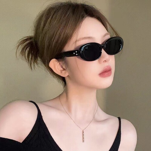 Vintage European and American Elliptical Sunglasses for Women, Ins  New Korean Version, Trendy Hong Kong Style Cat-Eye Sunglasses for Internet Celebrities and Street Photos