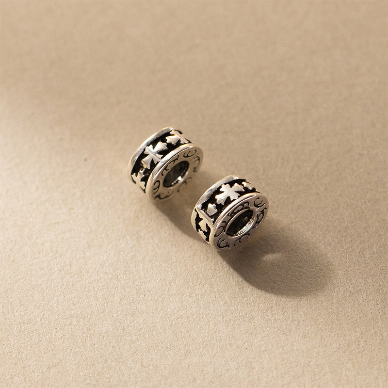 S925 Silver Pattern Flat Beads Old Separated Beads diy Bracelet Accessories Retro Loose Beads Handmade Bracelet Braided Rope Accessories