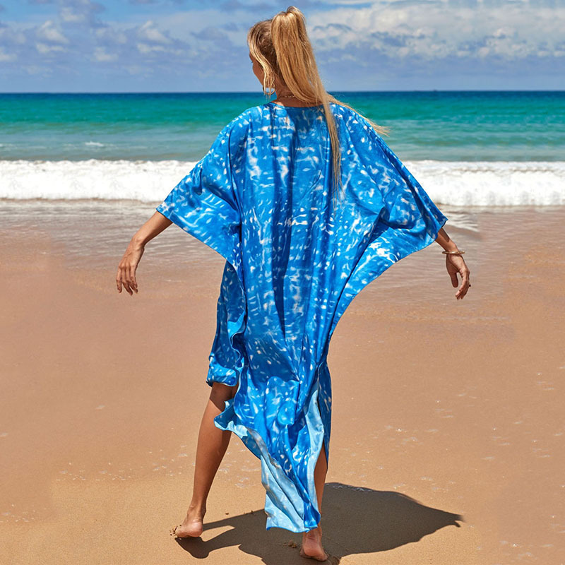 224g Weight Sunscreen Shirt Outerwear Type 3/4 Length Sleeve Sleeve Length Polyester Fabric Type Long Top Length V Neck Neckline Printing, Leopard Pattern Spring&Summer Season Women's Gender Vacation, Beach Style Women's Printing Leopard Vacation Beach Cover Ups 47