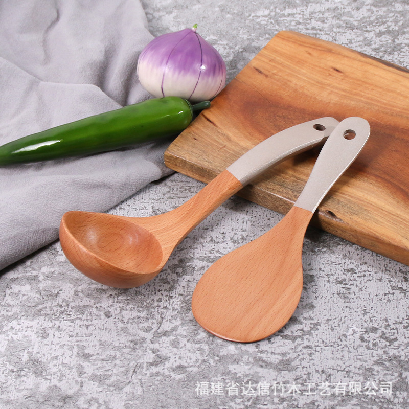 Espátula de madera olla antiadherente espátula especial de madera mango largo pala de cocina al por mayor hogar de madera utensilios de cocina traje letras generación