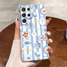 蓝色条纹沙丁鱼适用samsungA53/A54菲林保护套S22硬壳超薄防摔女