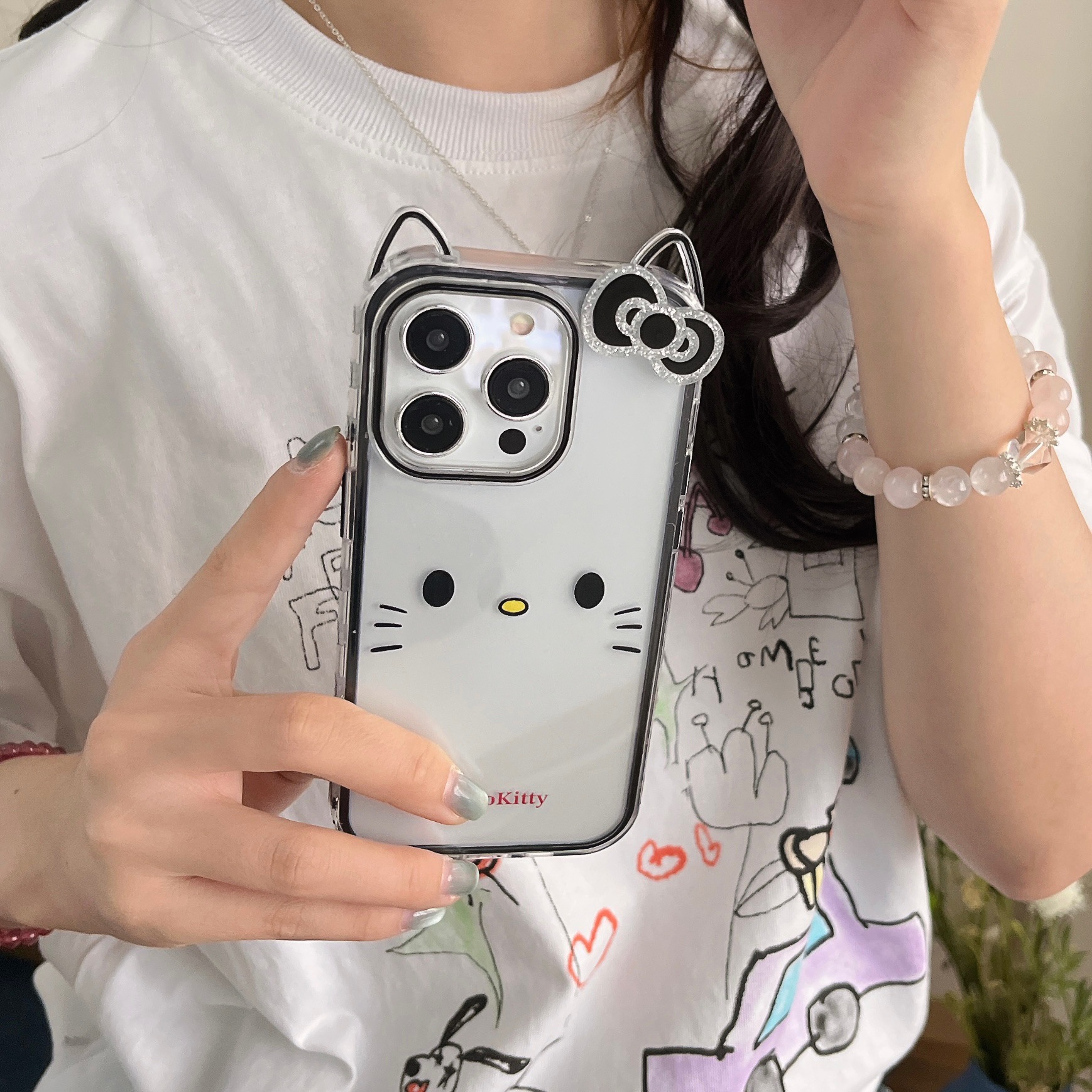 KT gato con lazo simple para Apple 15ProMax funda para teléfono móvil 16Pro pareja 14/13 nicho 16PM hembra