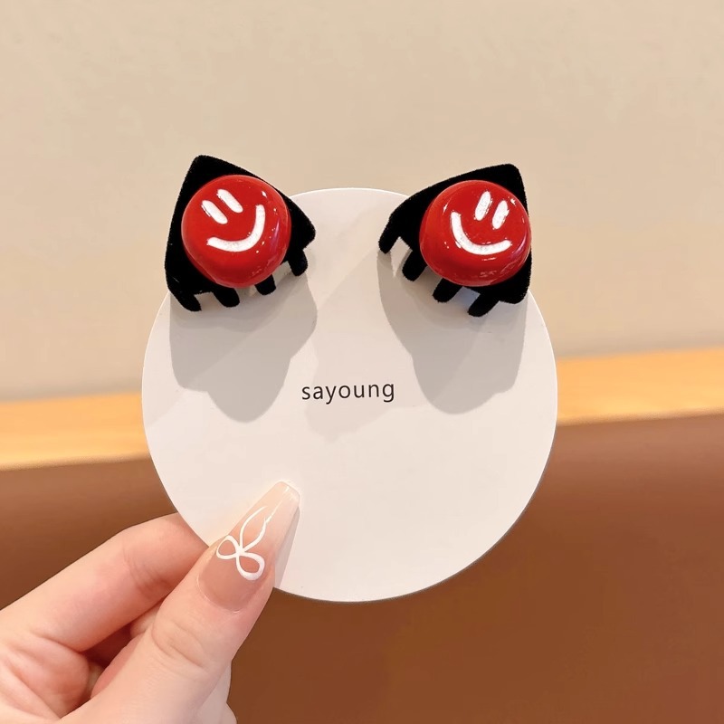 Niños lindos oídos gatos pequeños clip de agarre niñas otoño invierno lateral broche clip de cabello de Año Nuevo rojo roto clip de cabello tocado