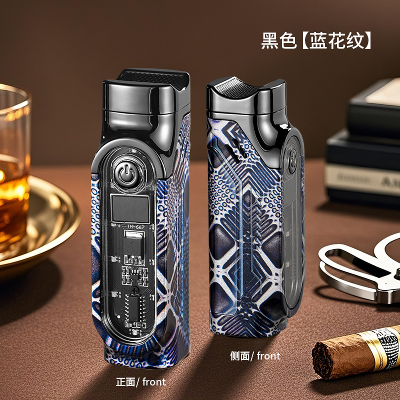 TH-667触摸感应三直冲雪茄打火机跨境货源高温猛火防风充气打火机|undefined